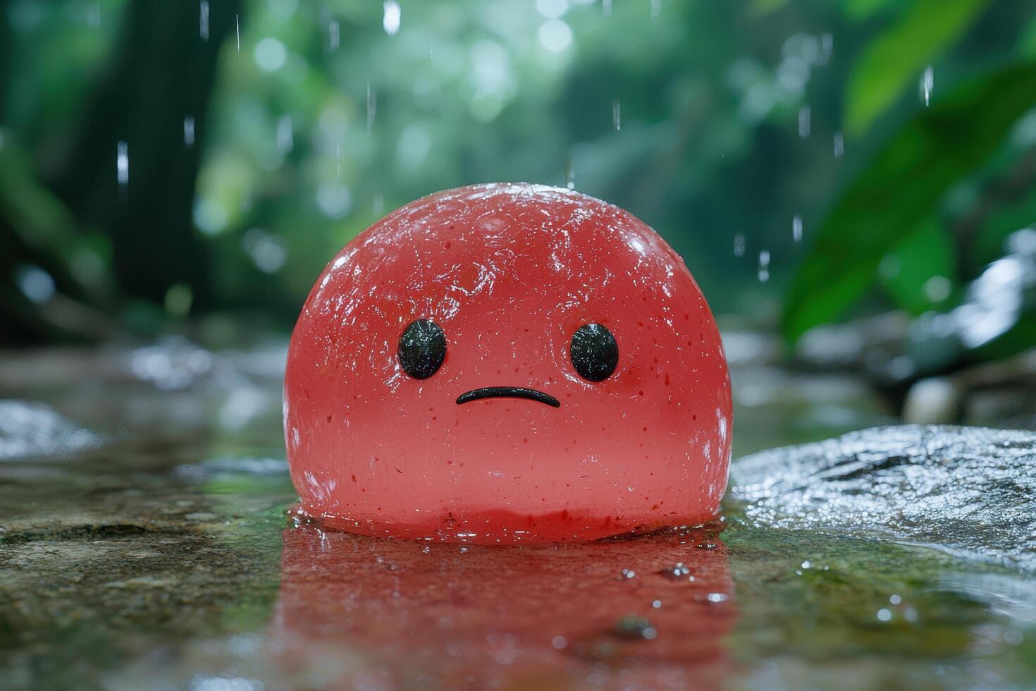Sad raindrop face in nature photo