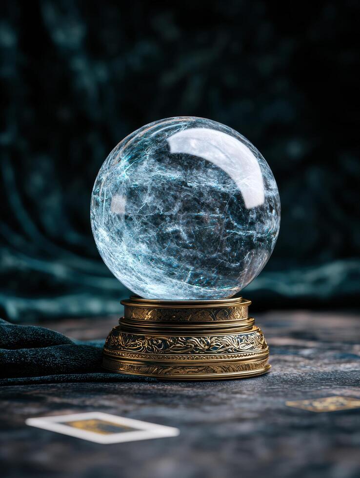 Mystical crystal ball on ornate stand photo