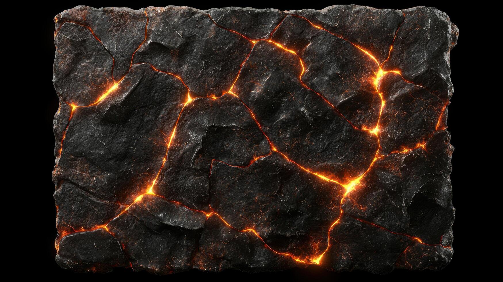 Glowing magma cracks in dark volcanic rock photo