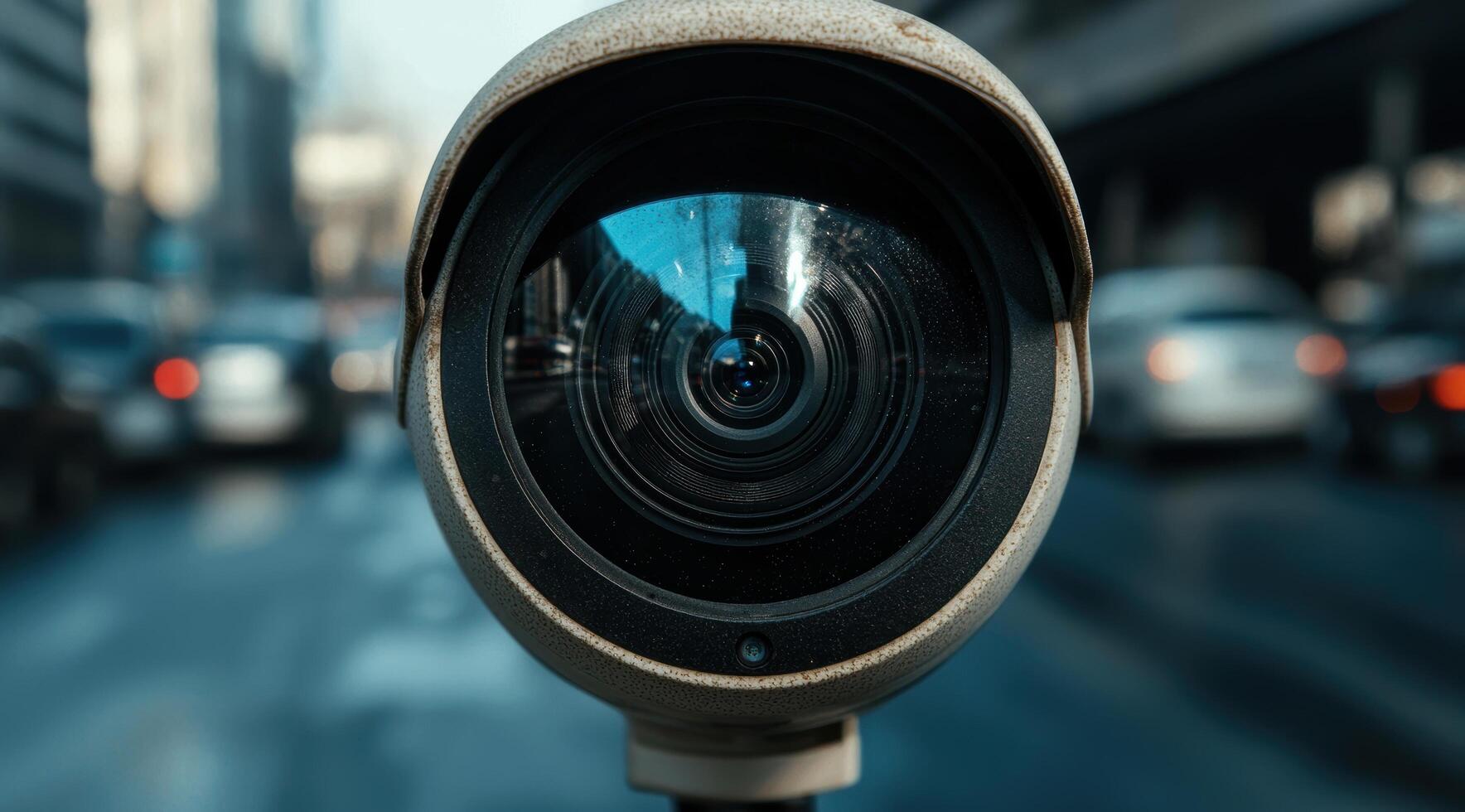 Closeup view of a professional camera lens photo
