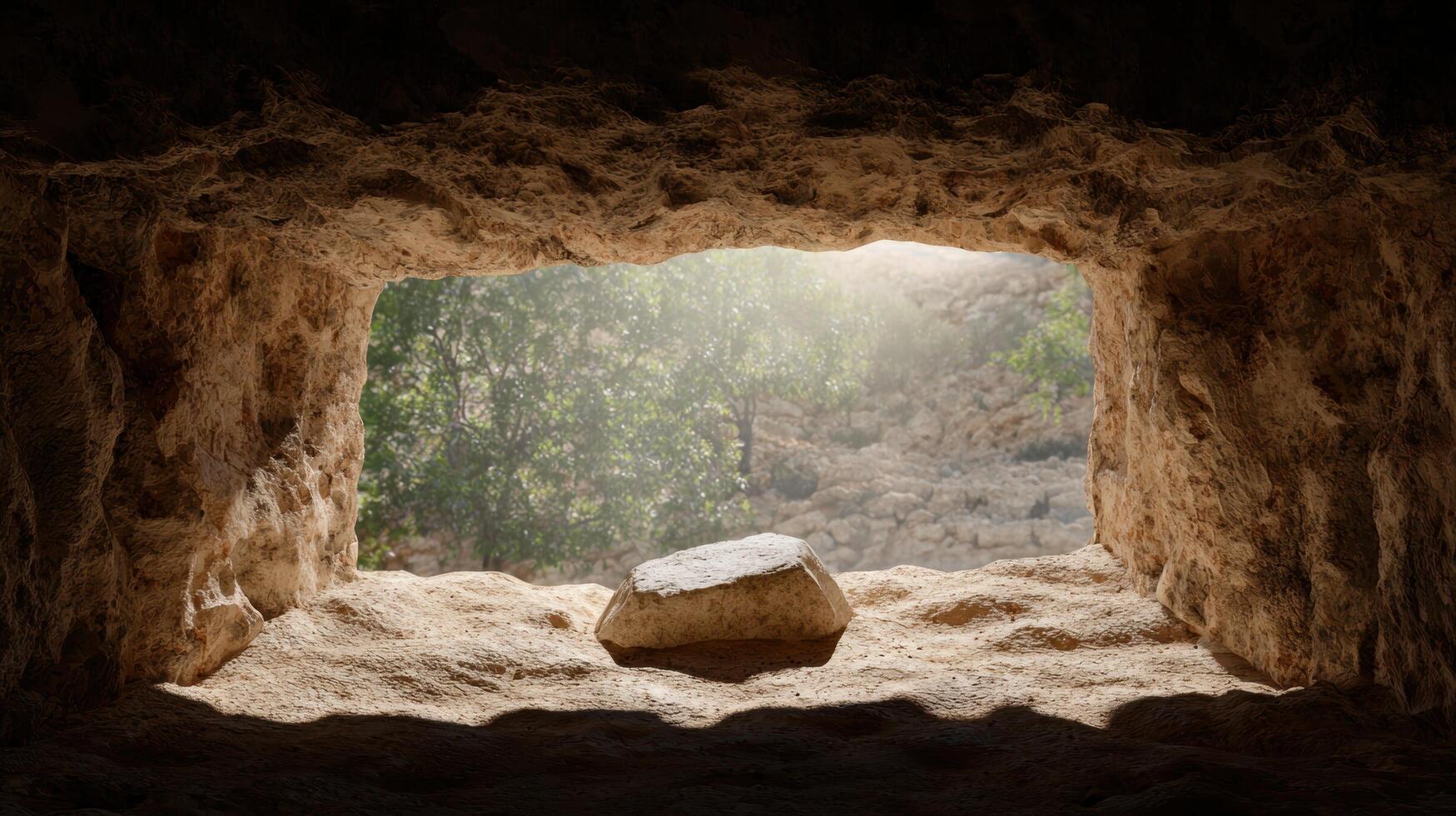 cave entrance with rock and nature view photo