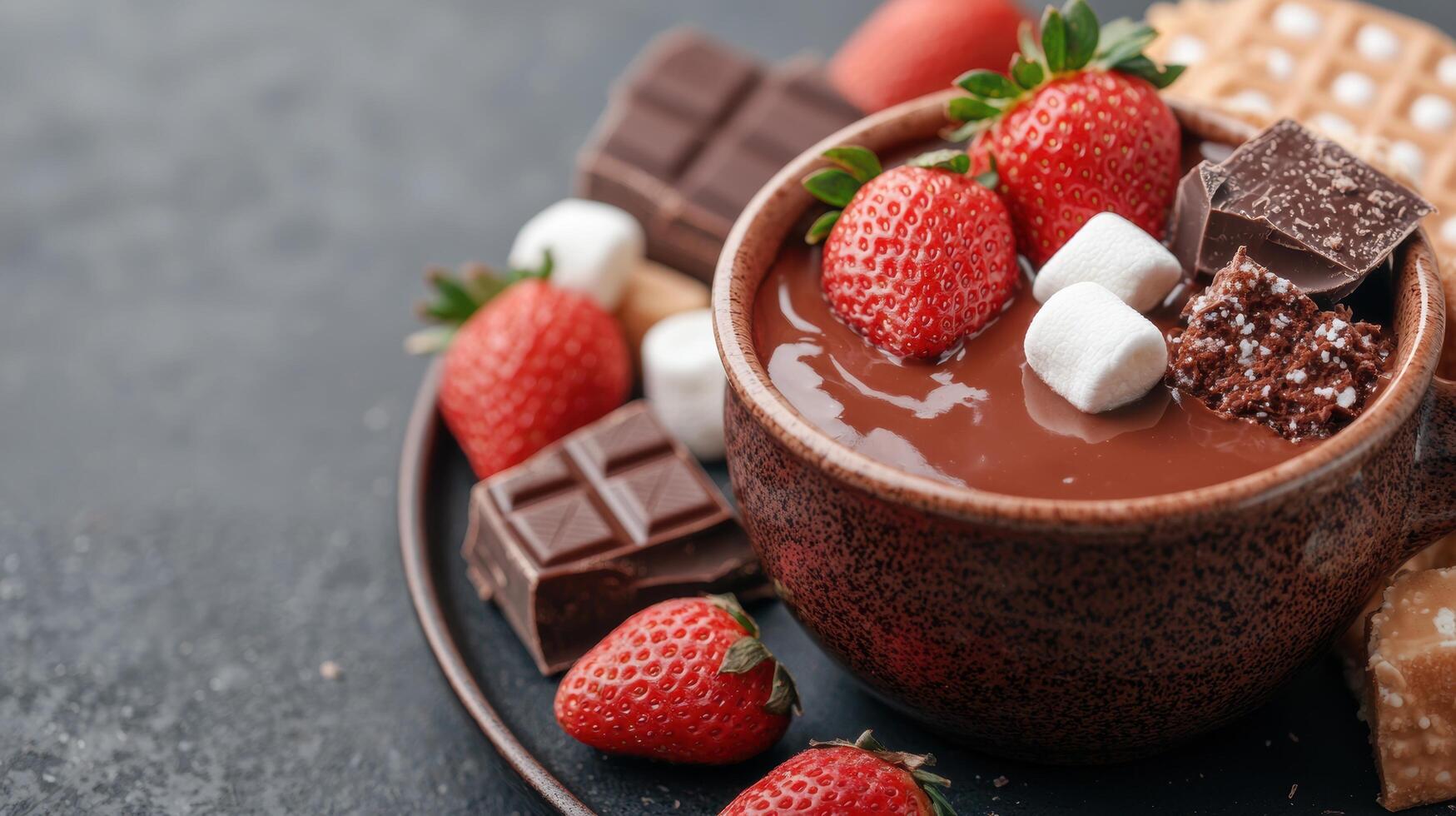 Delicious chocolate dessert with fresh strawberries photo