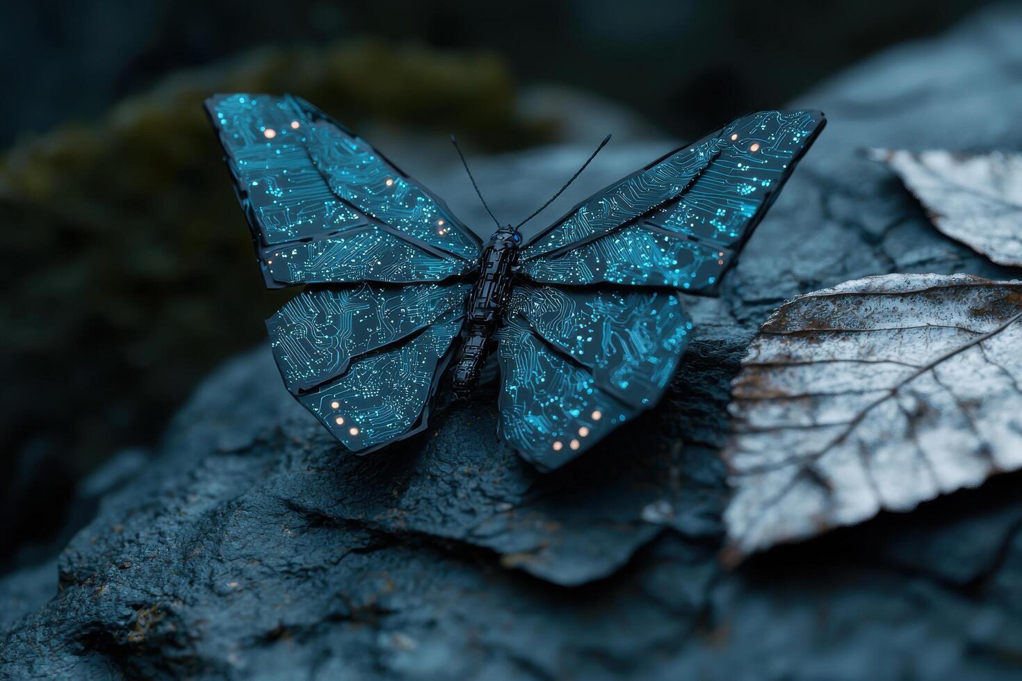 Futuristic butterfly with circuit board wings photo