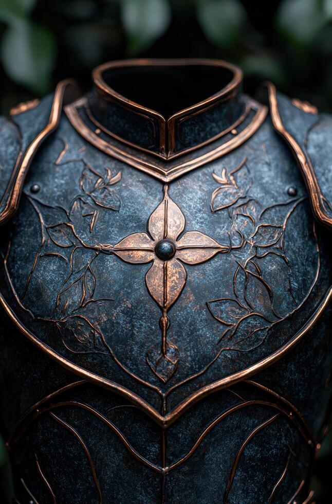 Intricate copper floral pattern on a dark background photo