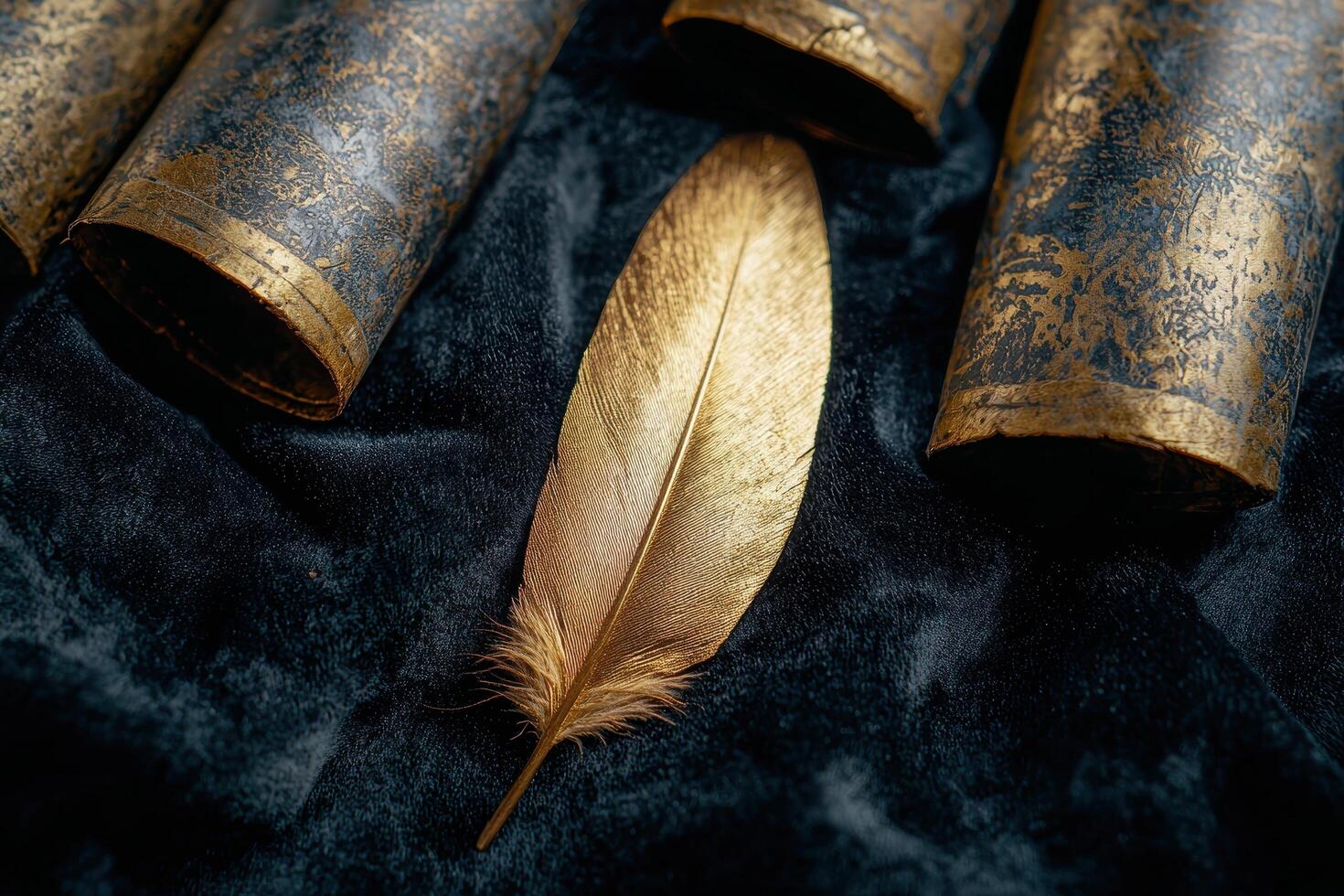 Vintage feather and old books photo