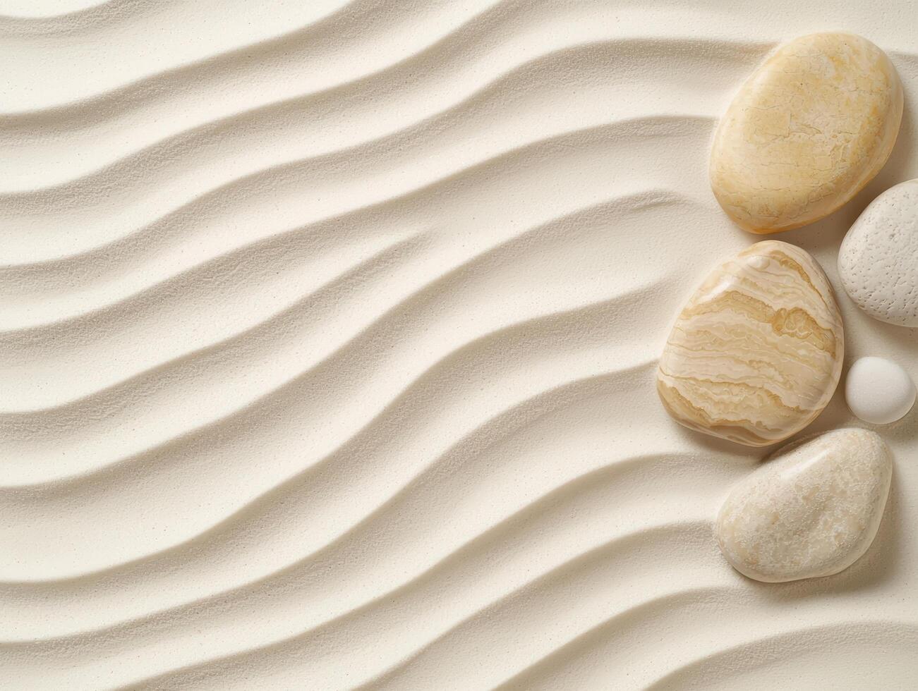 Smooth sand and stones in a serene zen like setting photo