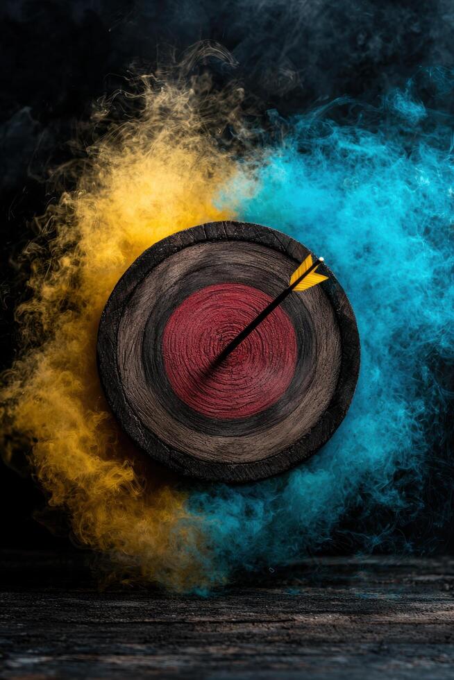 Colorful smoke and archery target photo