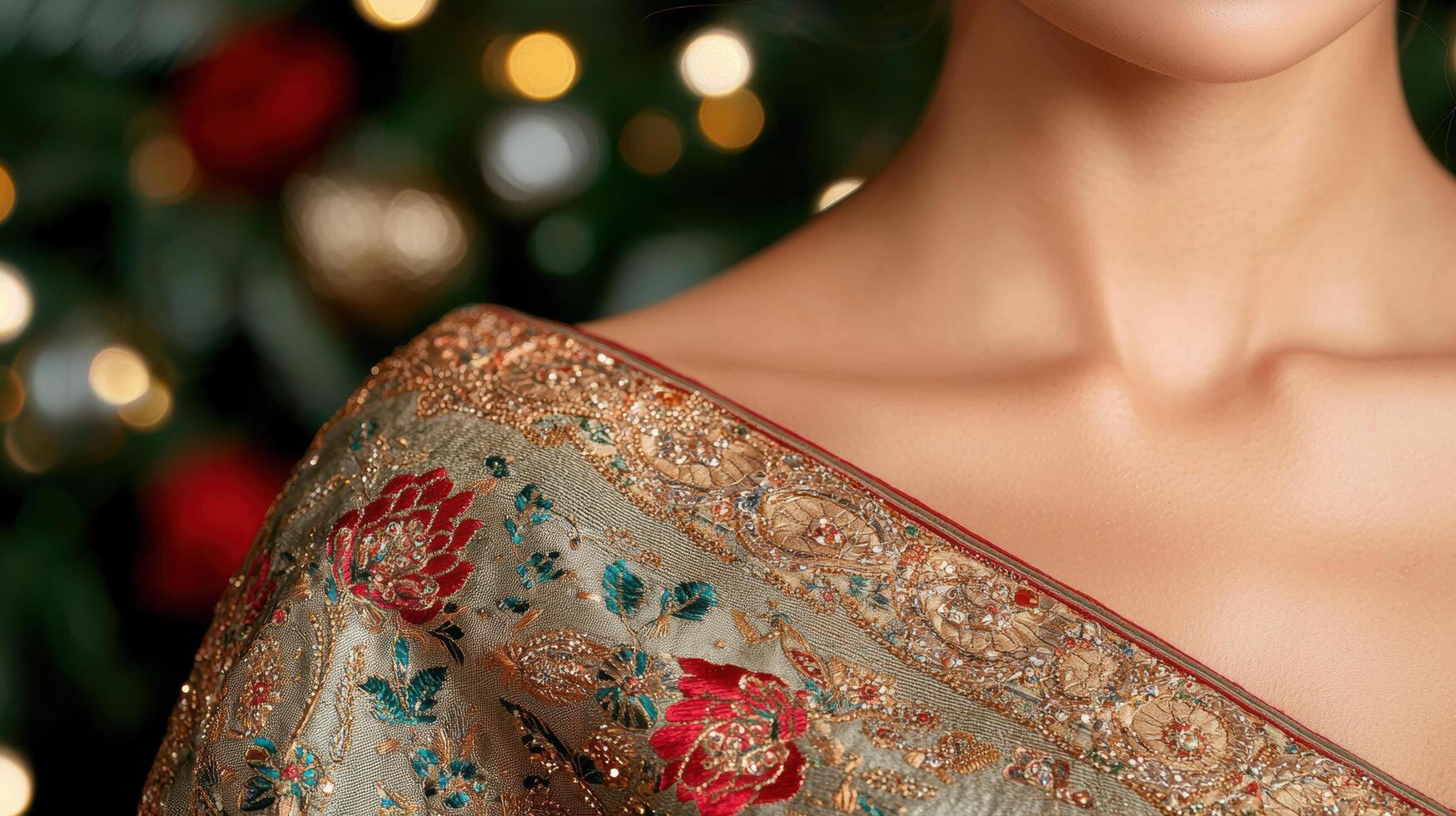 Elegant embroidered fabric with floral pattern photo