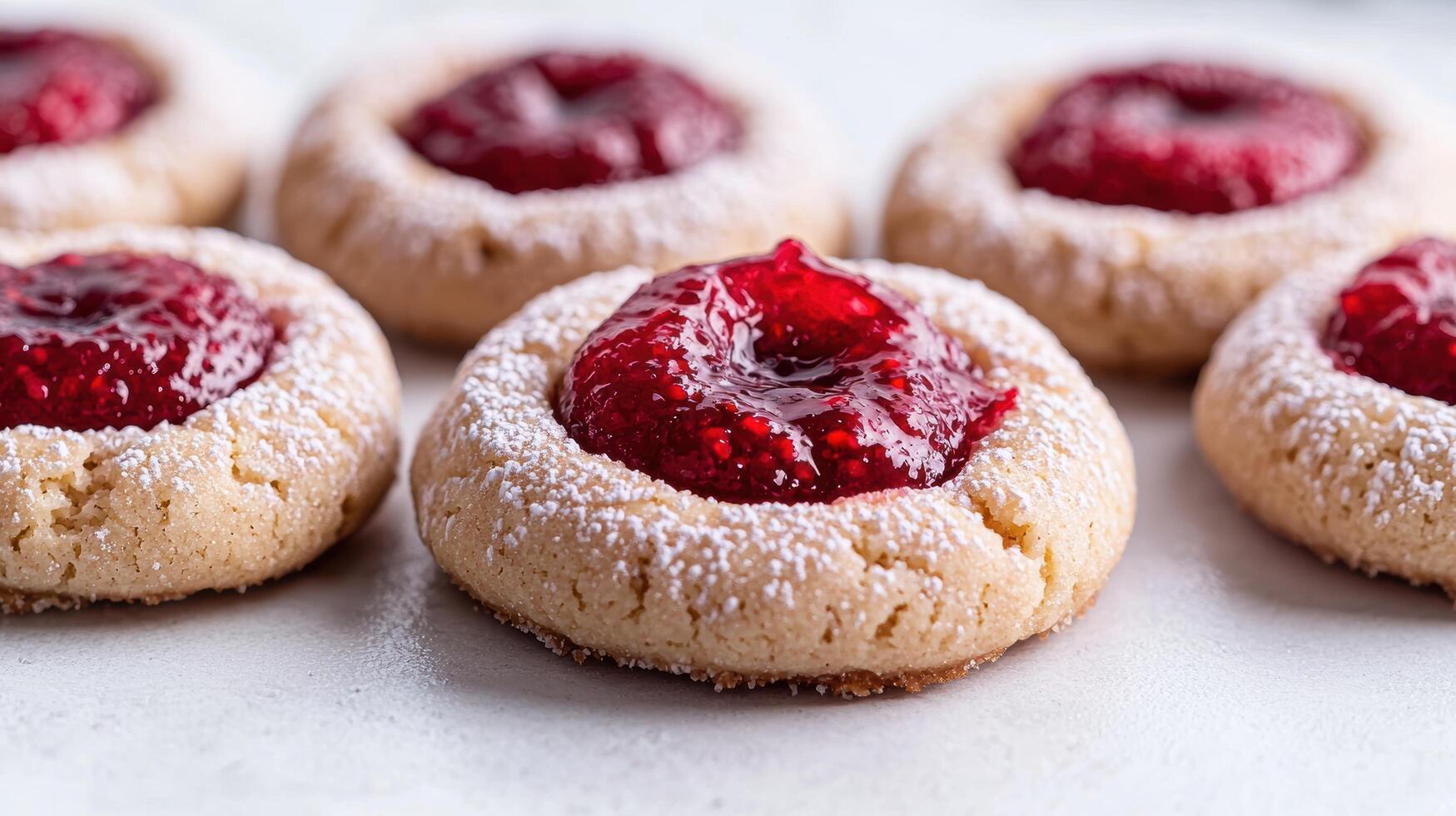 Delicious raspberry filled cookies dusted with powdered sugar photo