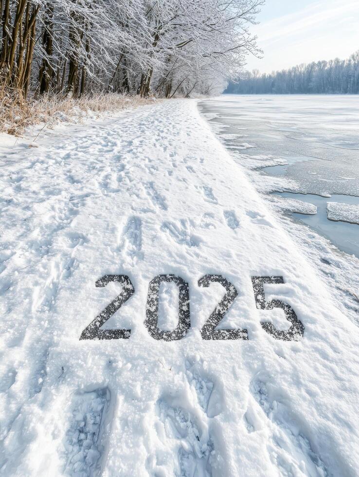 Snowy winter landscape with 2025 date 52491827 Stock Photo