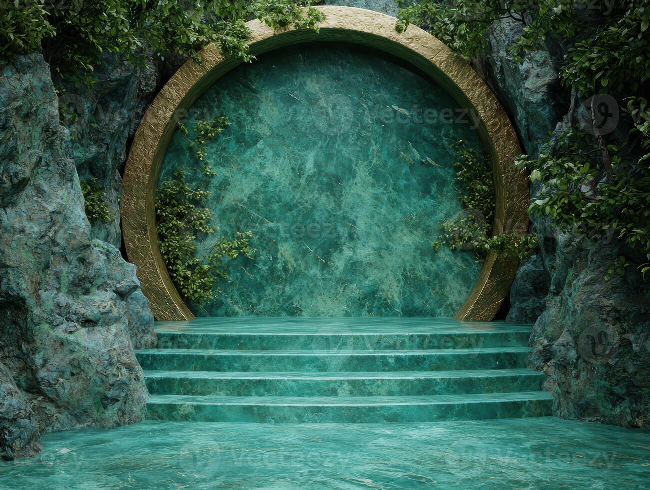 Enchanting Underwater Archway Surrounded by Lush Greenery photo