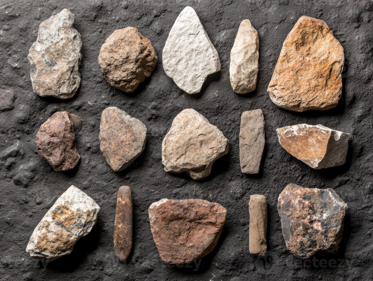 Assortment of stone tools and artifacts photo