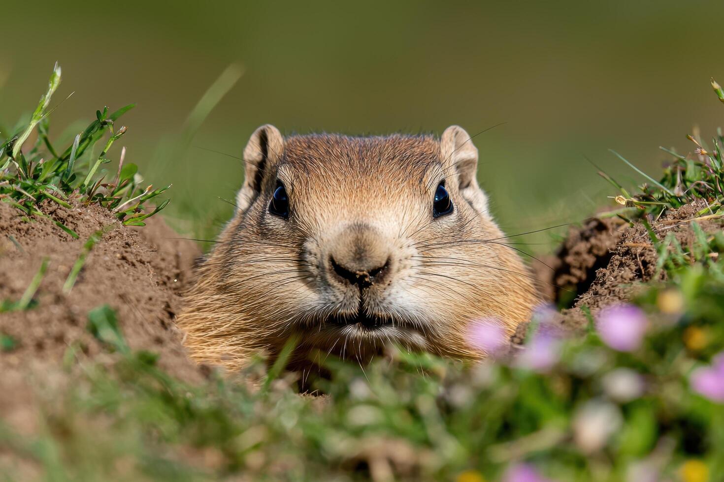 Closeup of a curious ground squirrel in the grass photo