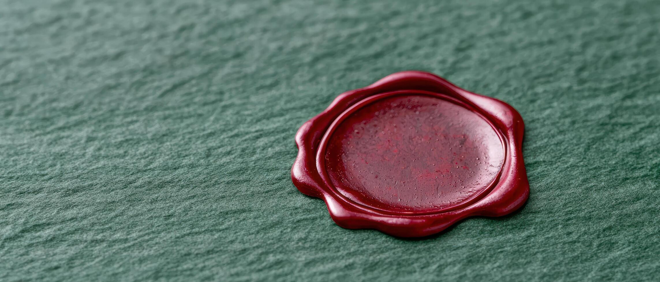 red wax seal on green textured background photo