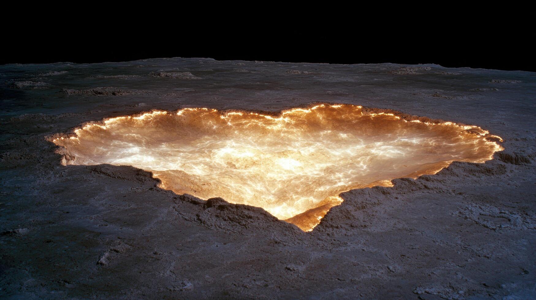 Glowing molten lava field in volcanic landscape photo