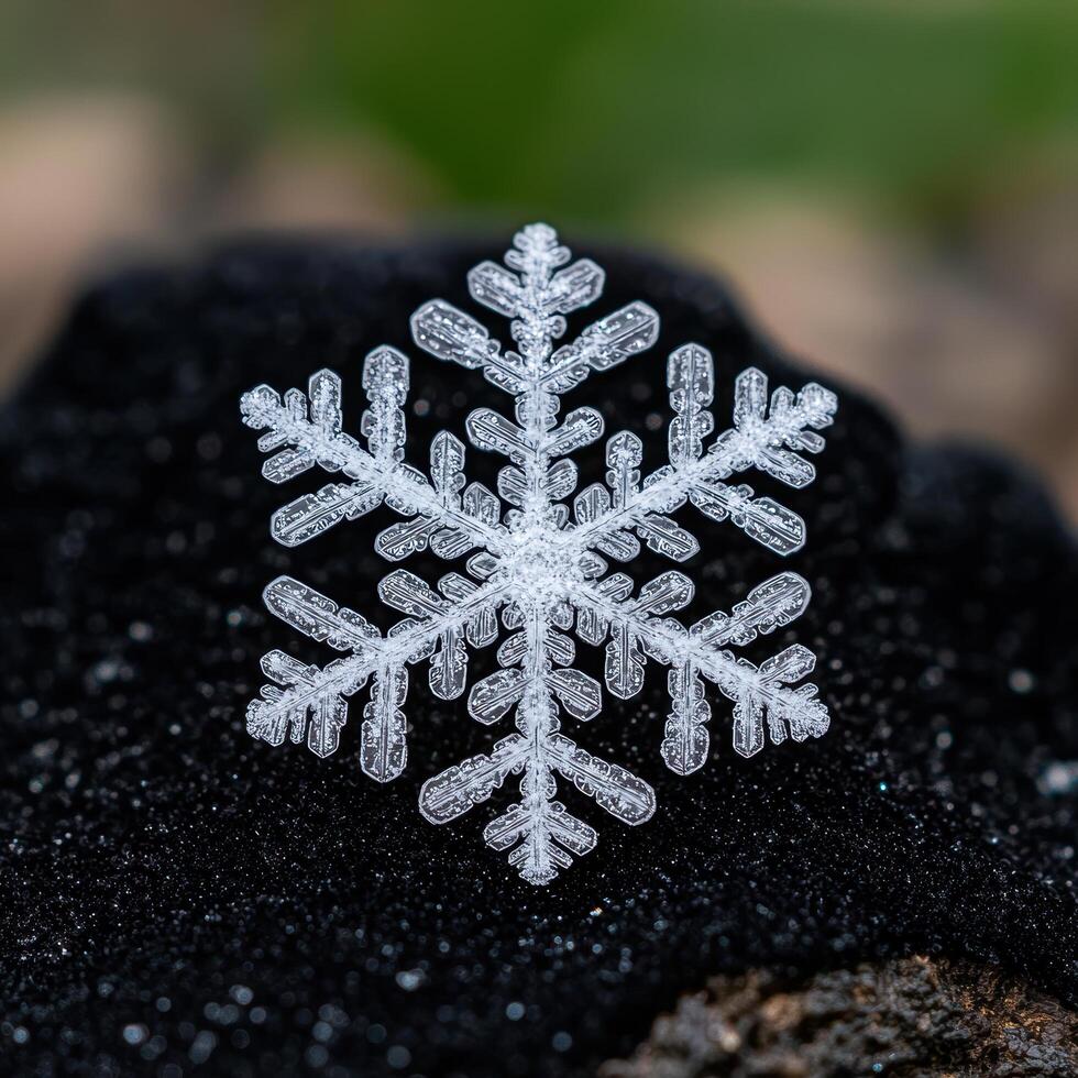 Intricate snowflake on black background photo