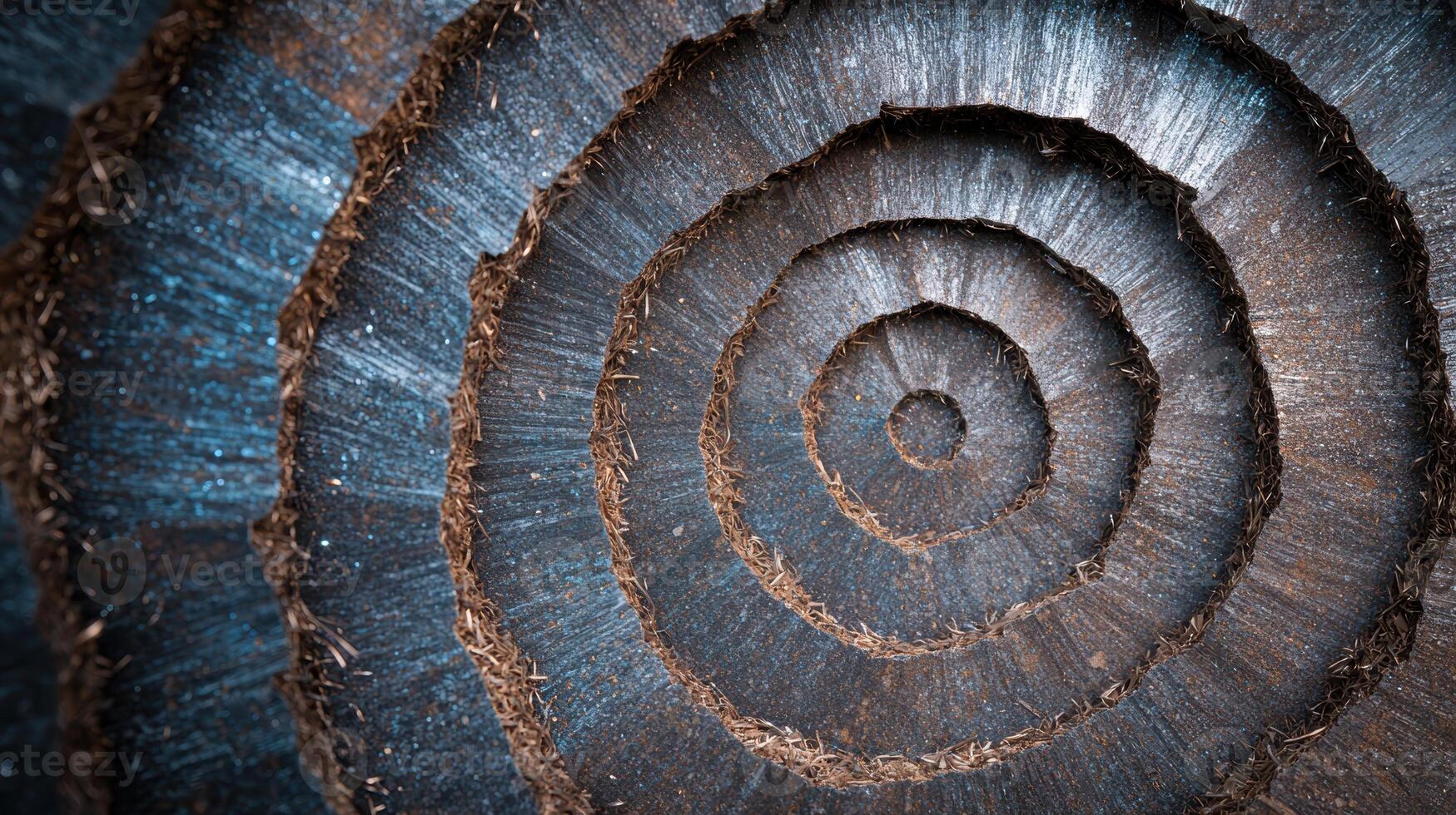 Intricate spiral pattern on wooden surface photo