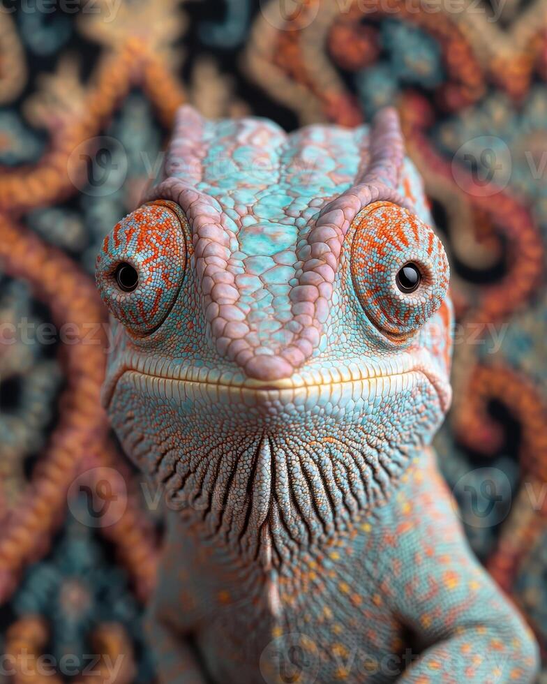 Vibrant chameleon with intricate skin patterns photo
