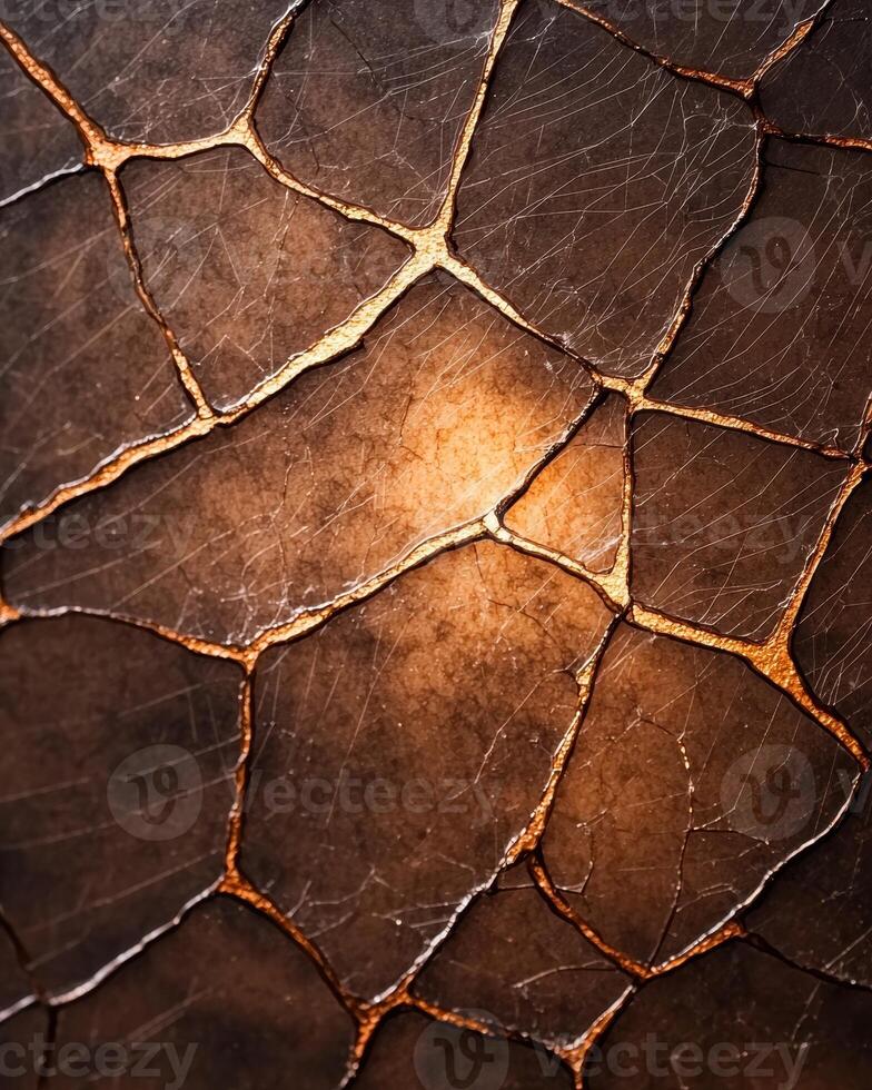 Cracked earth texture with golden veins photo