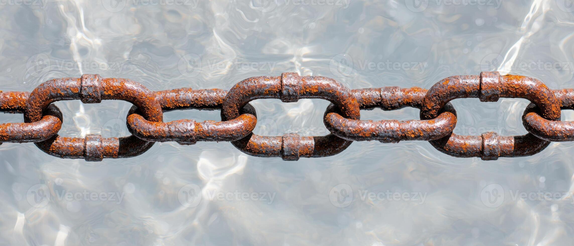 Rusted metal chain links in water photo