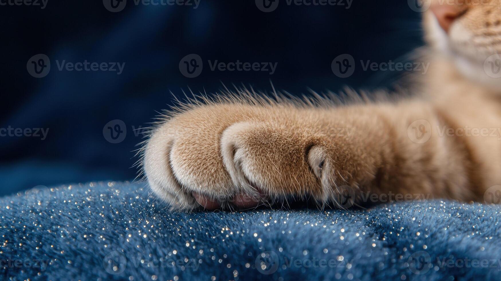 Closeup of a cats paw on a sparkling blue surface photo
