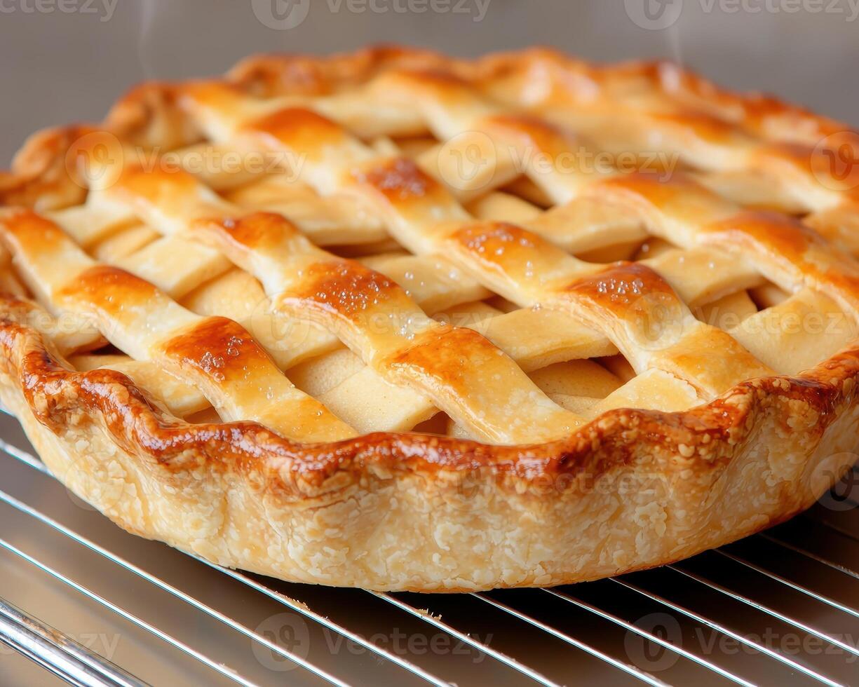 Freshly baked apple pie with a lattice crust photo