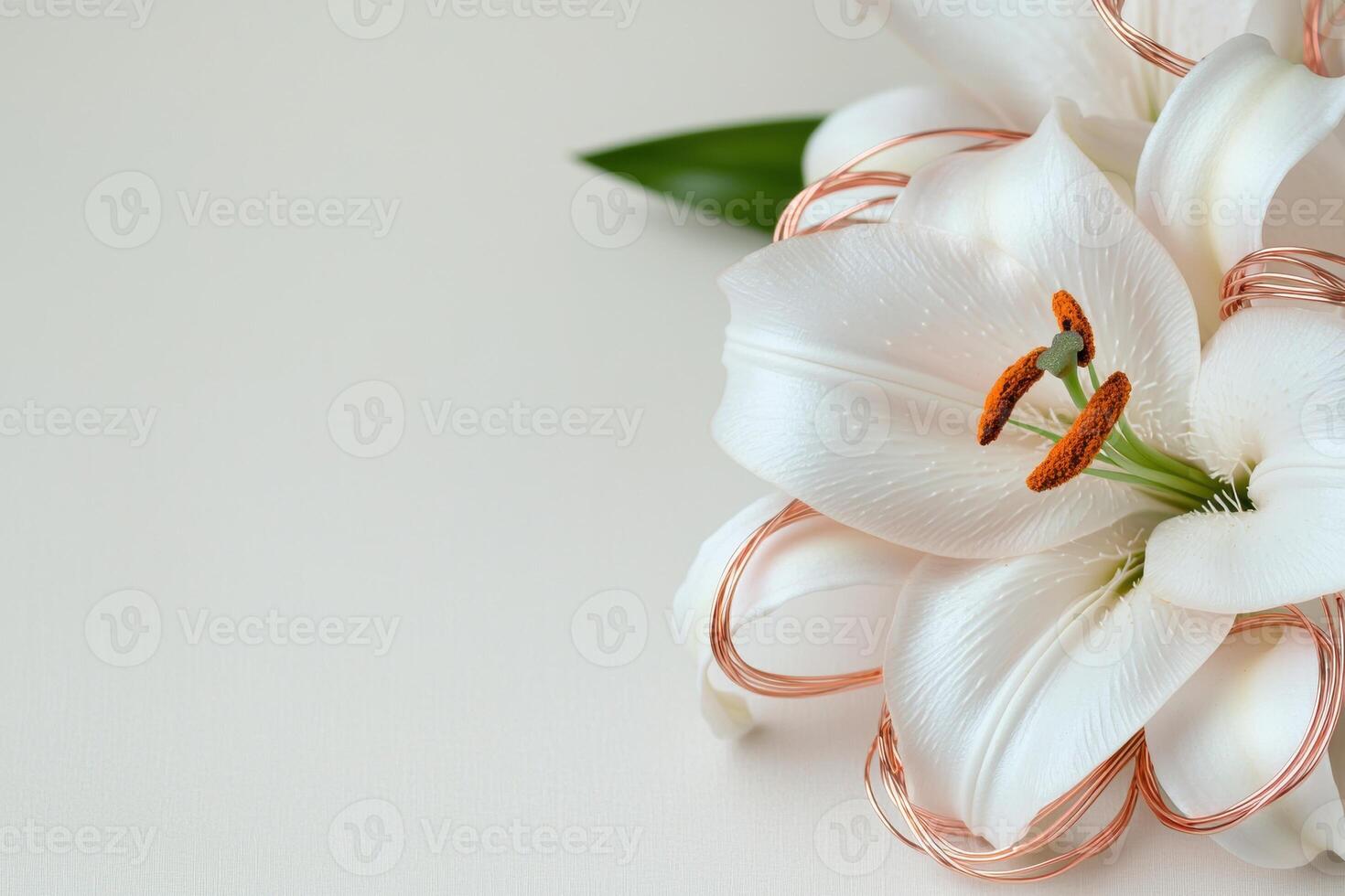 Elegant white lily flower with copper wire photo