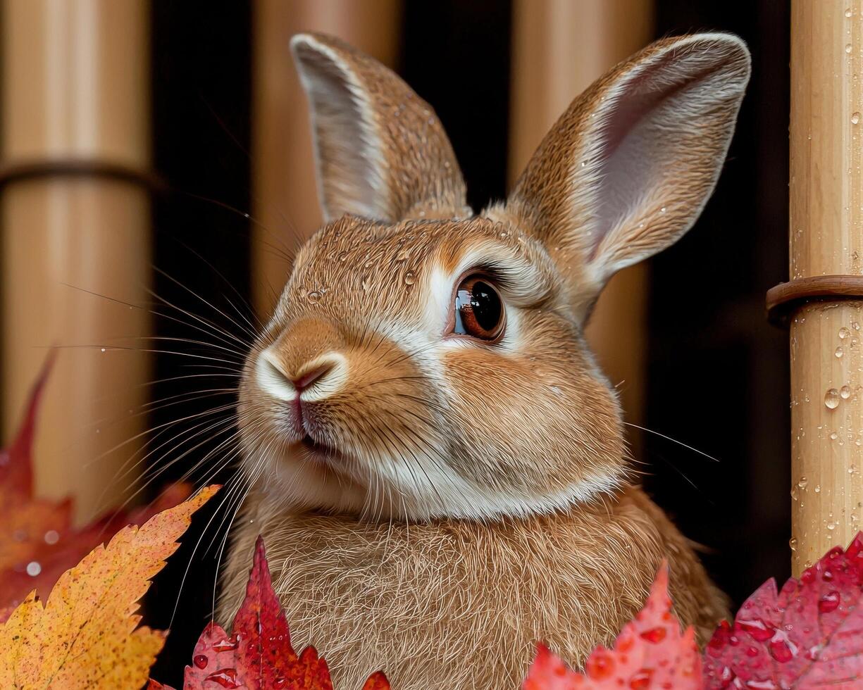 Closeup of a cute brown rabbit with large ears photo