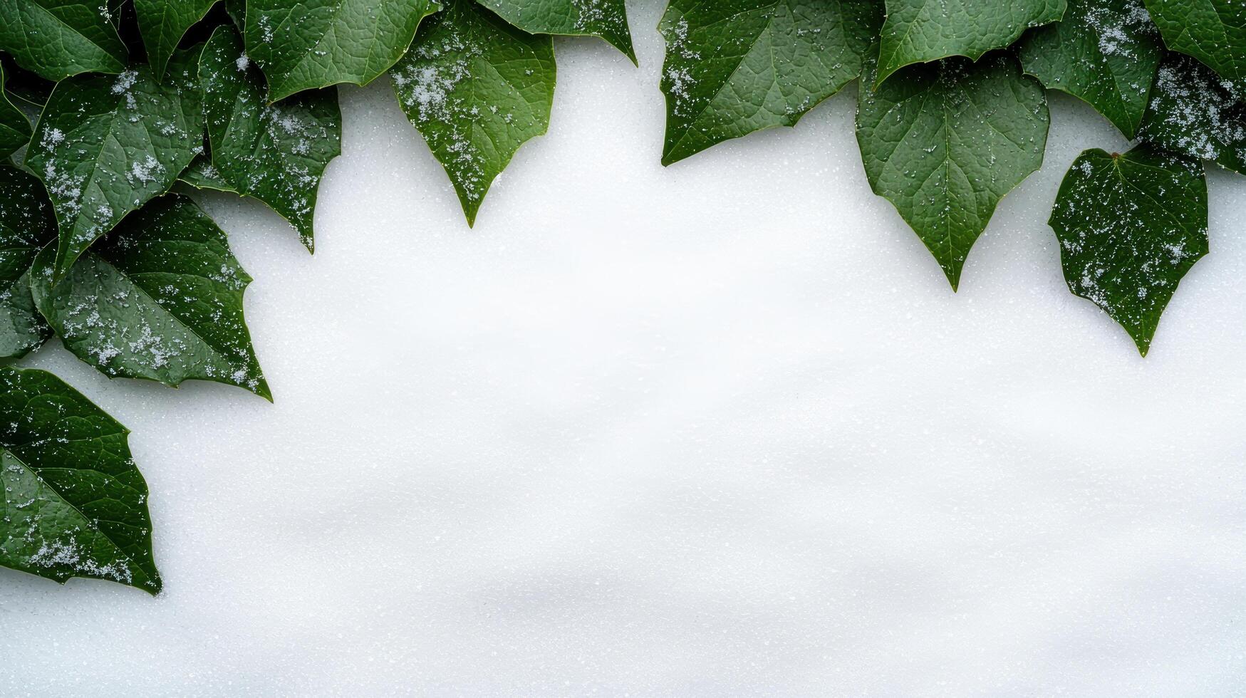 Snowy winter leaves background photo