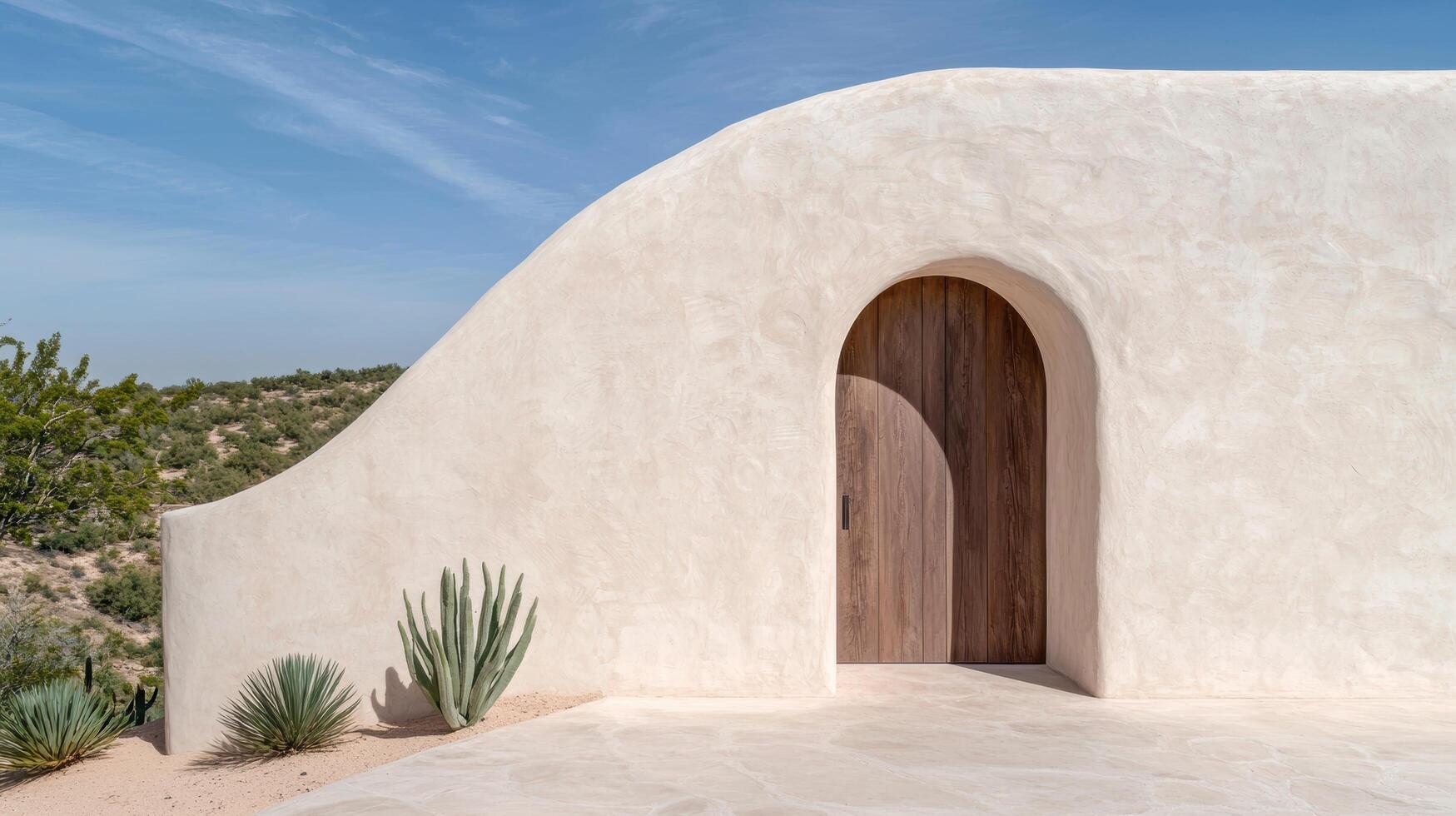 Unique adobe style architecture in desert landscape photo