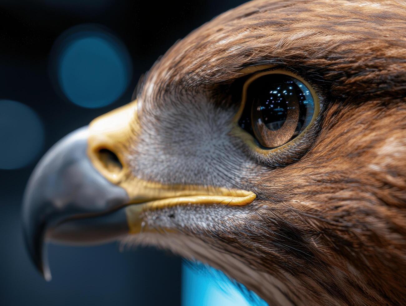 Close up of a birds eye with vibrant feathers photo