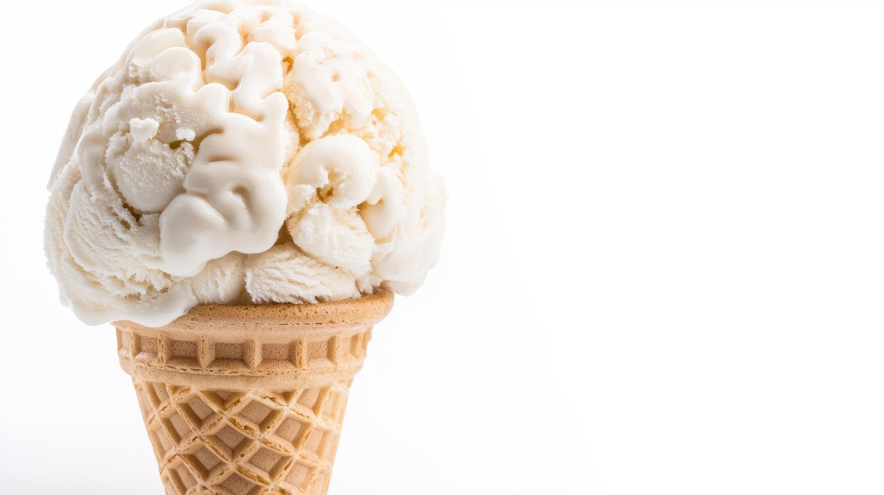 Delicious vanilla ice cream scoop in waffle cone photo