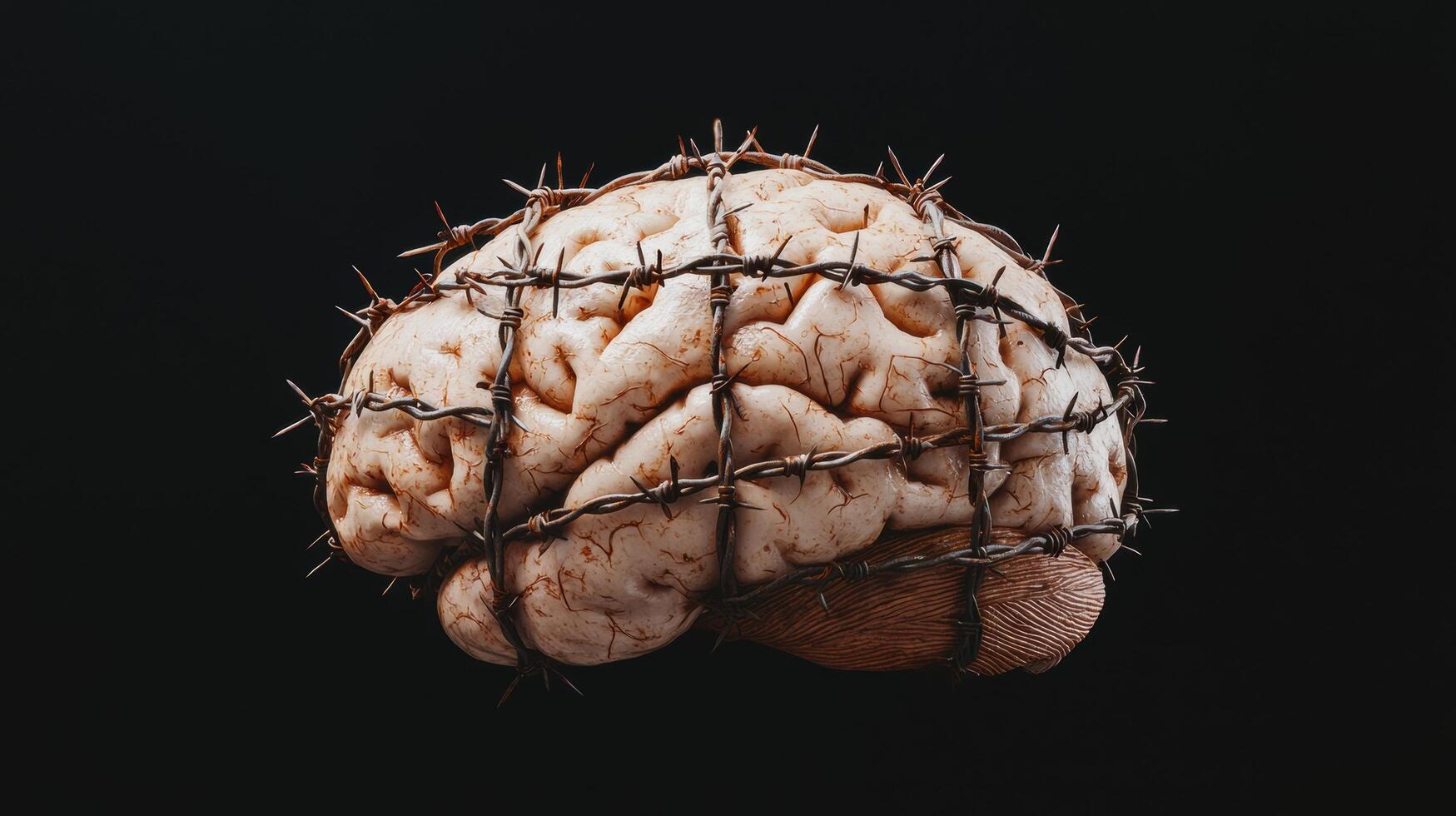 Barbed wire wrapped around a human brain photo