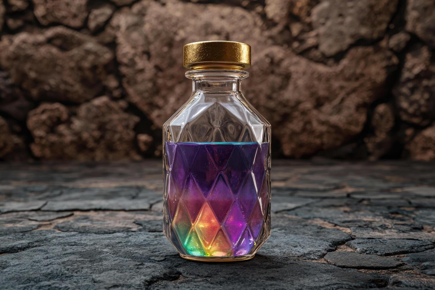 Colorful glass bottle with geometric pattern photo