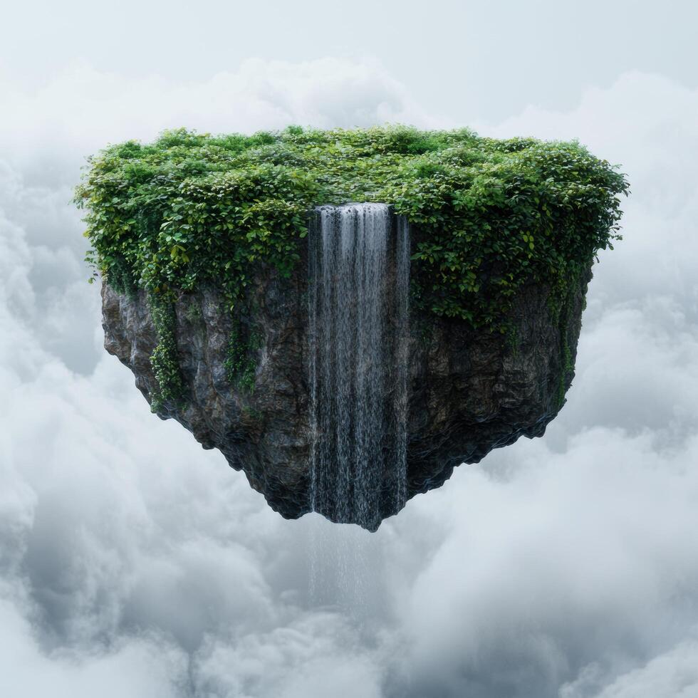 Floating waterfall in the clouds photo