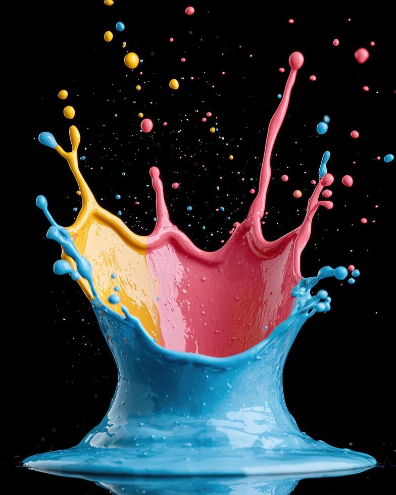 Colorful paint splash on black background photo