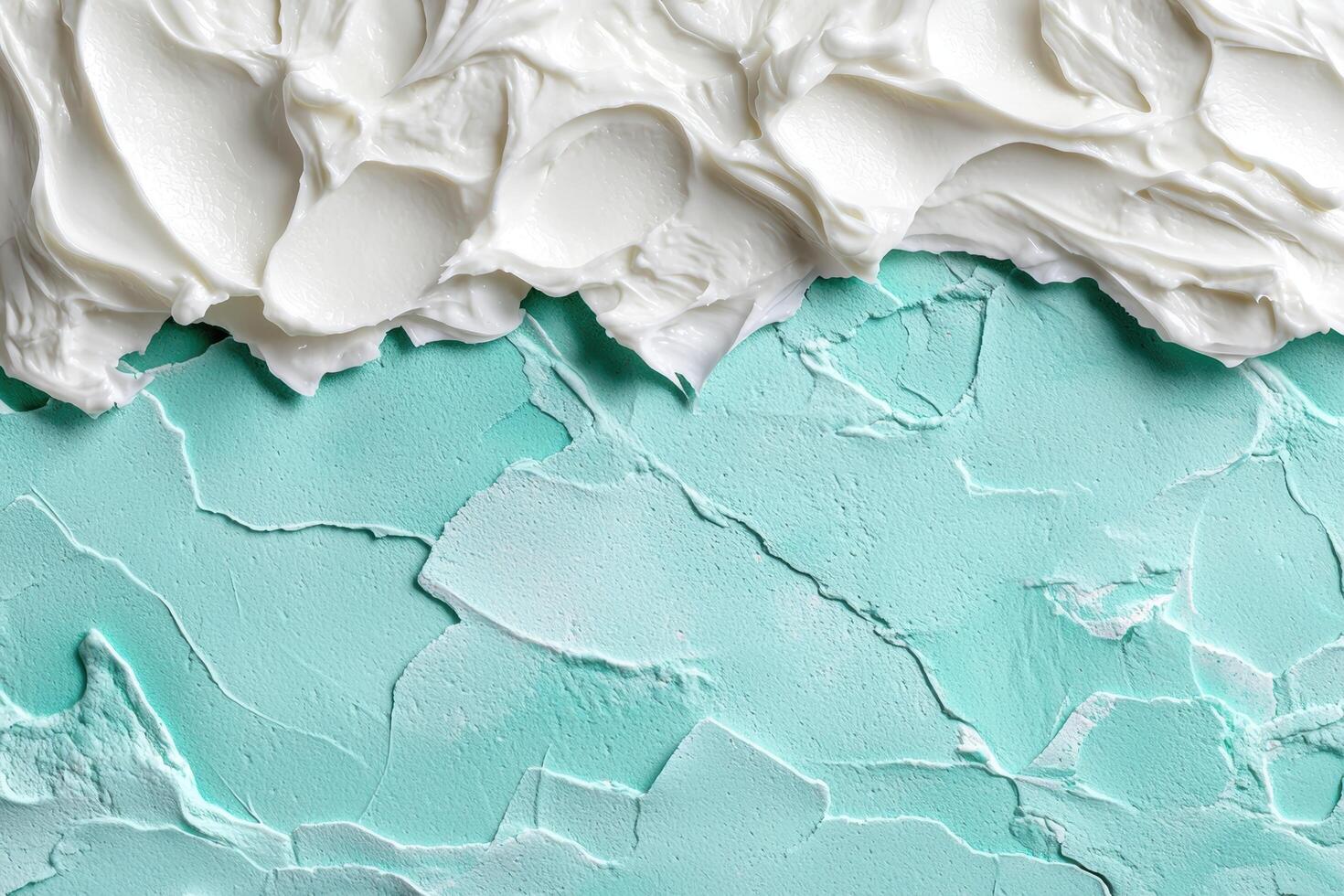Textured abstract background with cracked mint green paint and white fabric photo