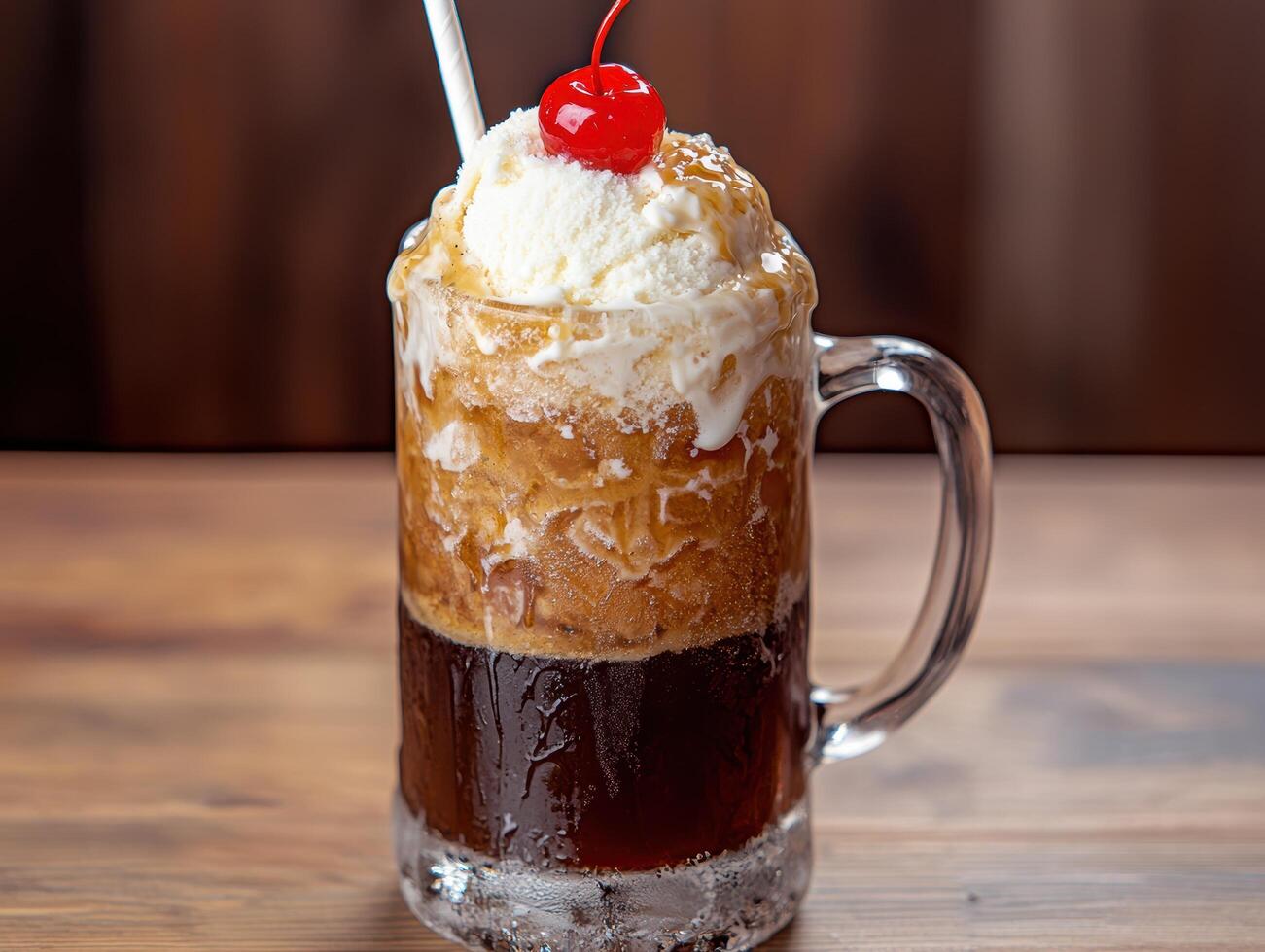 Delicious ice cream sundae with cherry on top photo