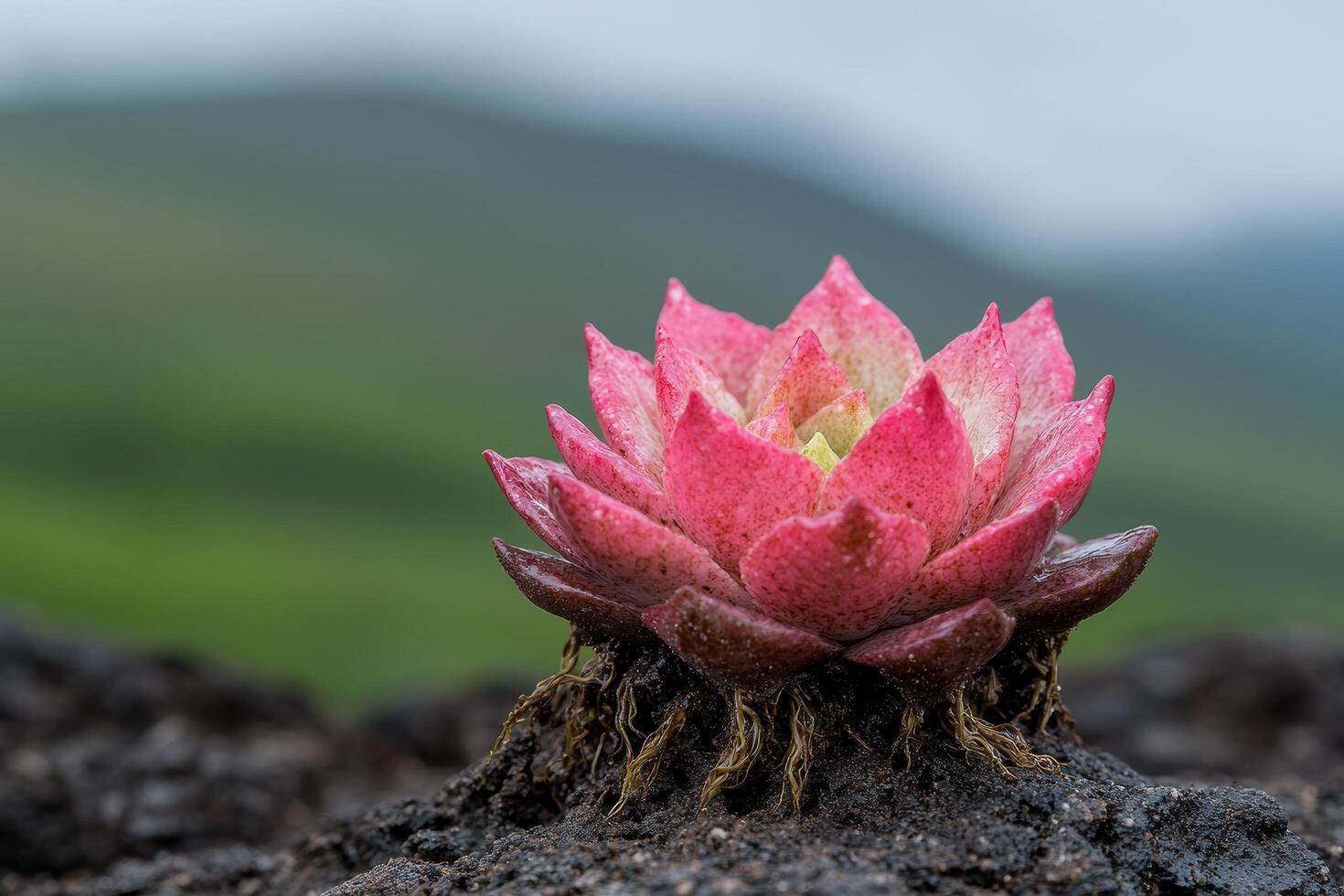 Vibrant pink succulent flower blooming in nature photo