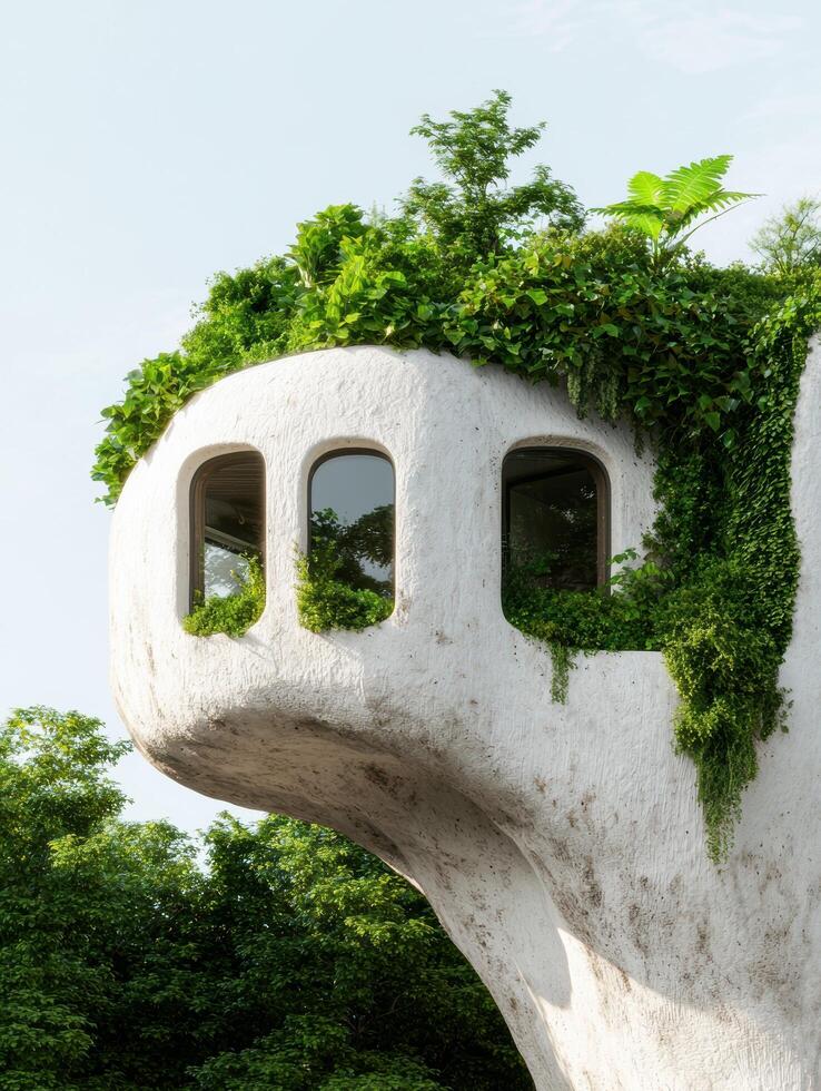 Unique architectural structure with greenery photo