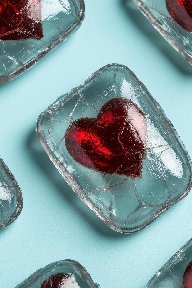 Cracked glass heart with red crystal photo