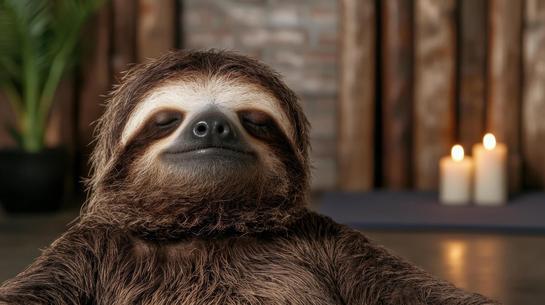 Closeup of a sloth with eyes closed in a cozy environment photo