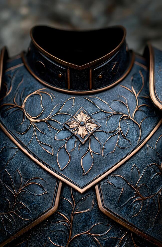 Intricate floral pattern on a dark metal surface photo