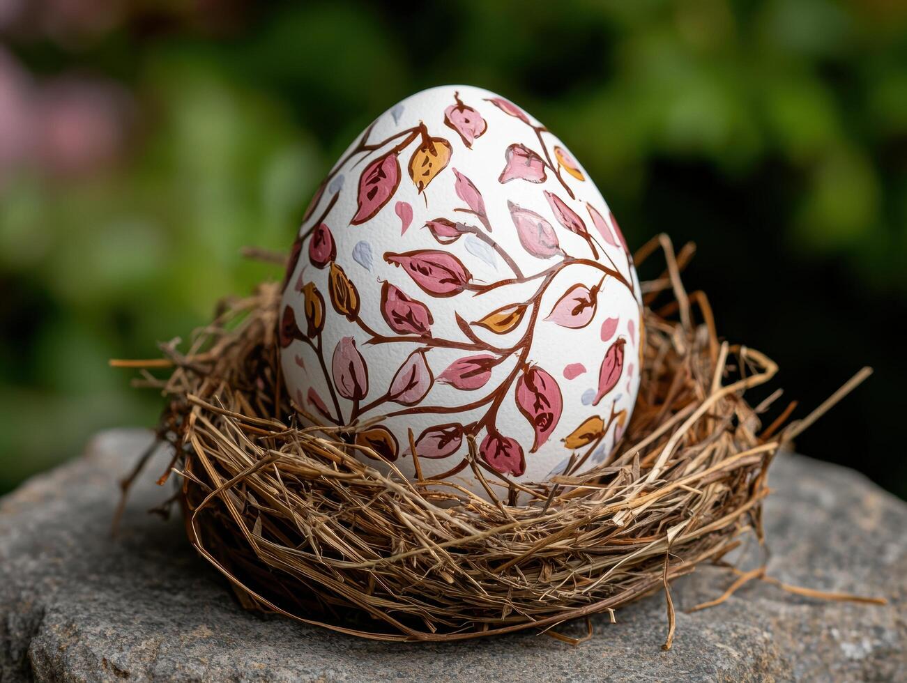 Decorative easter egg in nest photo