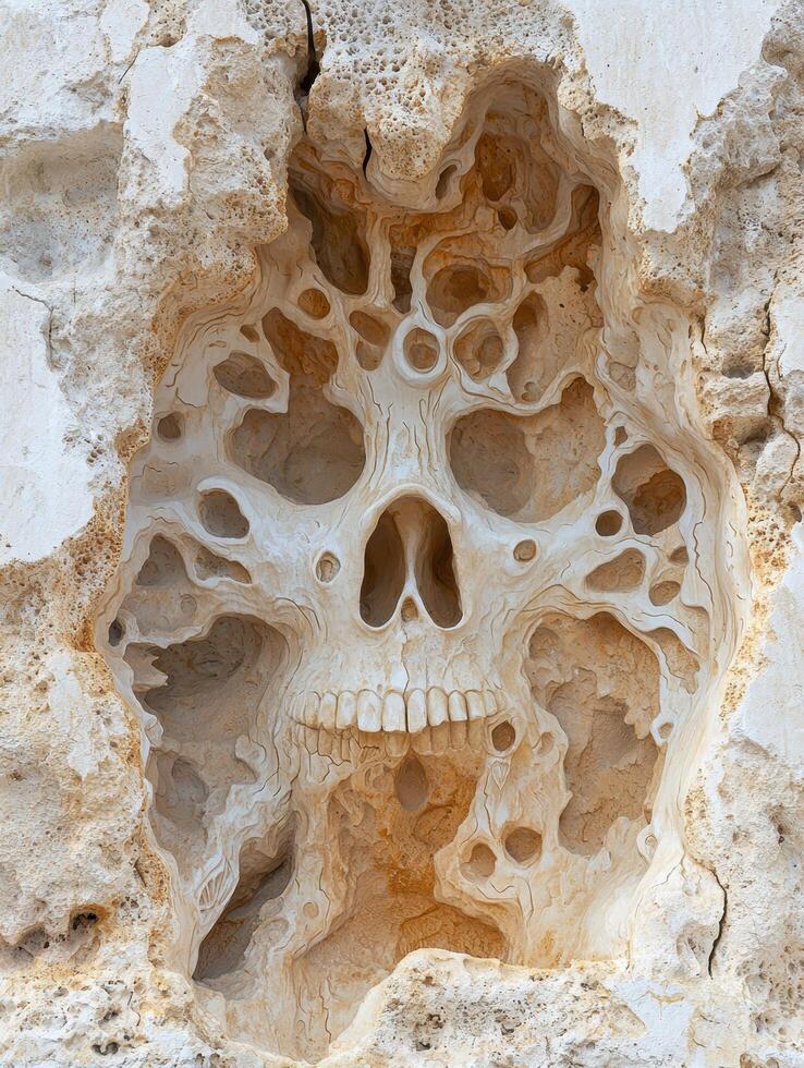 Skull like rock formation in natural cave photo