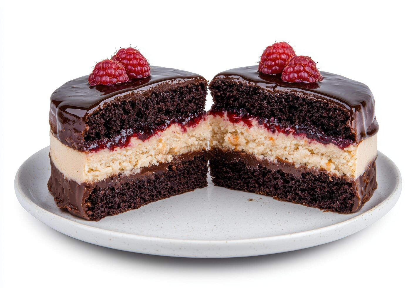 Delicious chocolate raspberry cake with fresh raspberries photo