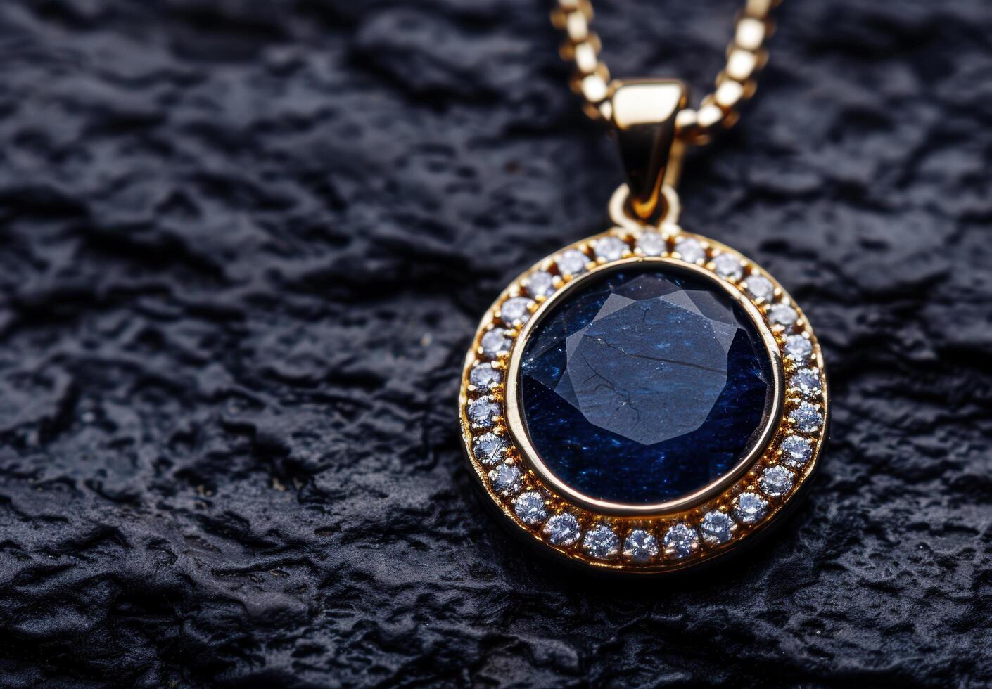 Elegant blue gemstone pendant on dark background photo