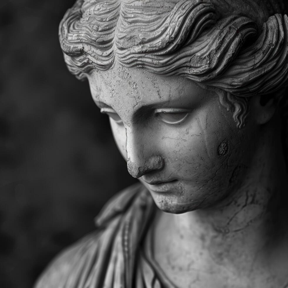 Weathered stone statue of a classical figure photo