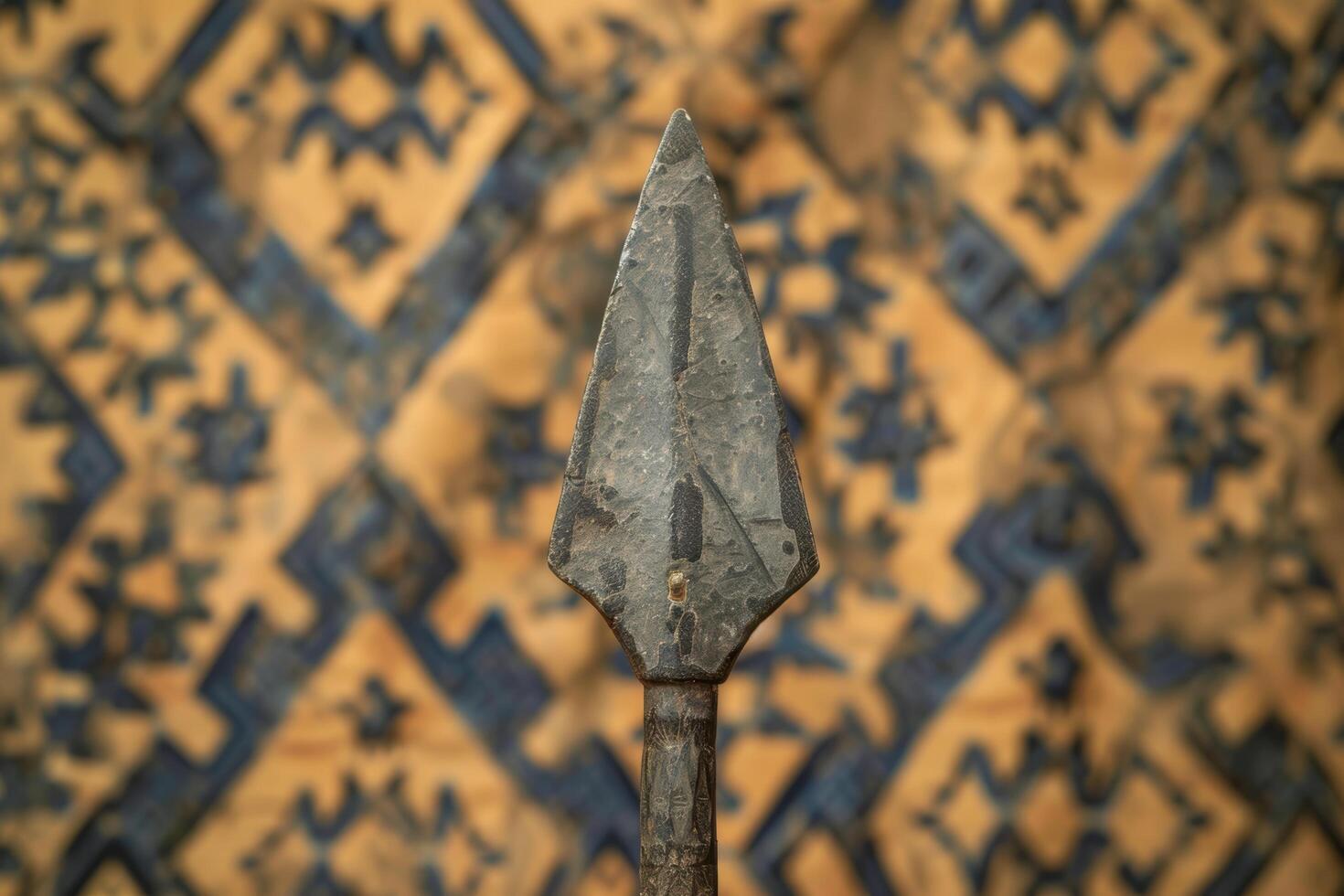 ancient stone spearhead on patterned background photo