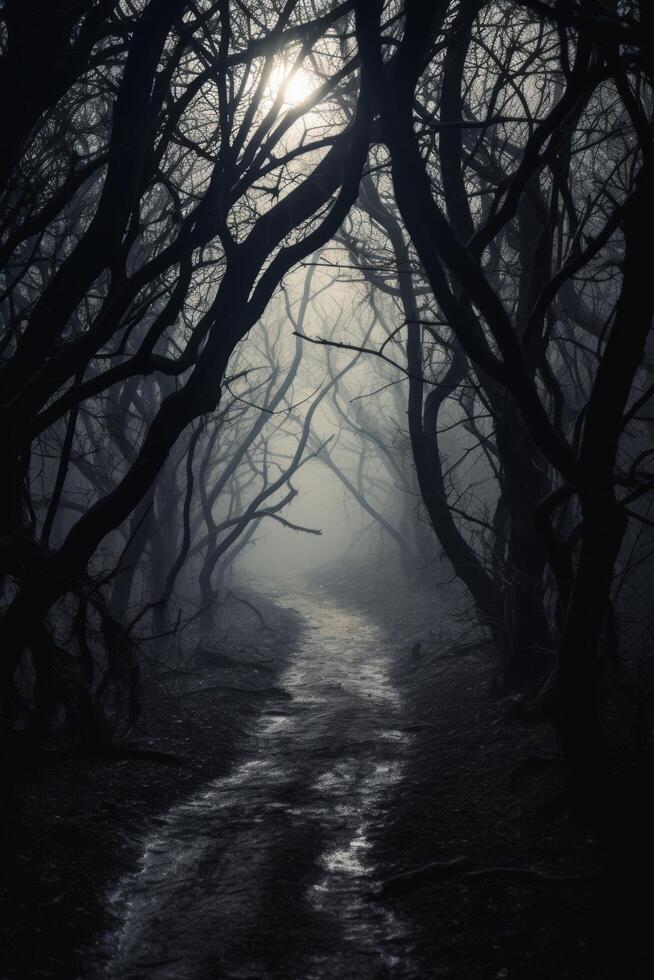 Mysterious forest path in the mist photo